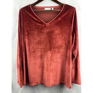 Women’s We By Living In Yellow Velvet V-Neck Blouse Rust Orange Size 1X